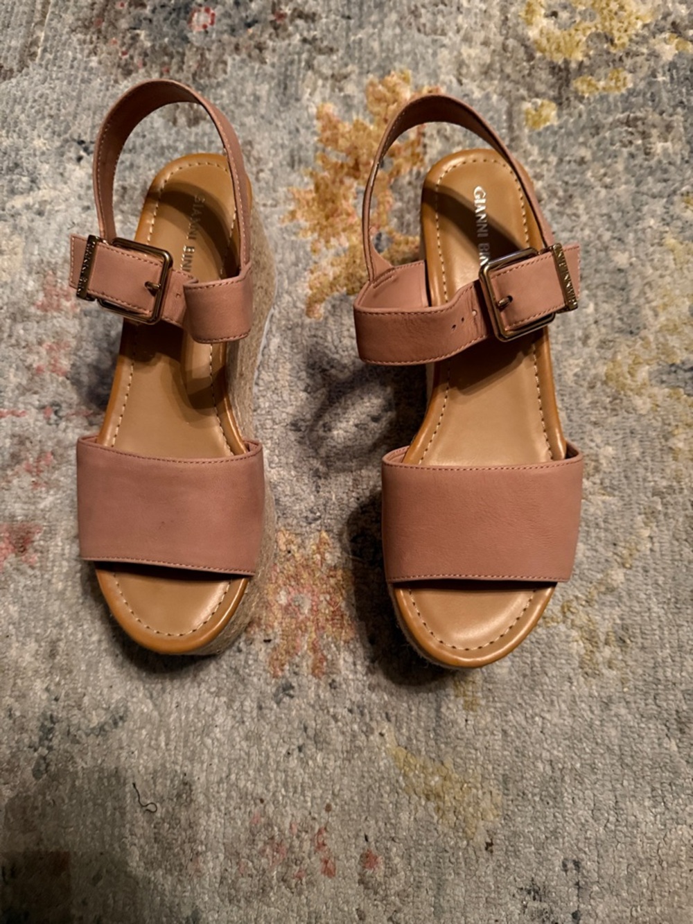 Women’s Tan Slingback Wedge Sandals with Buckle Detail